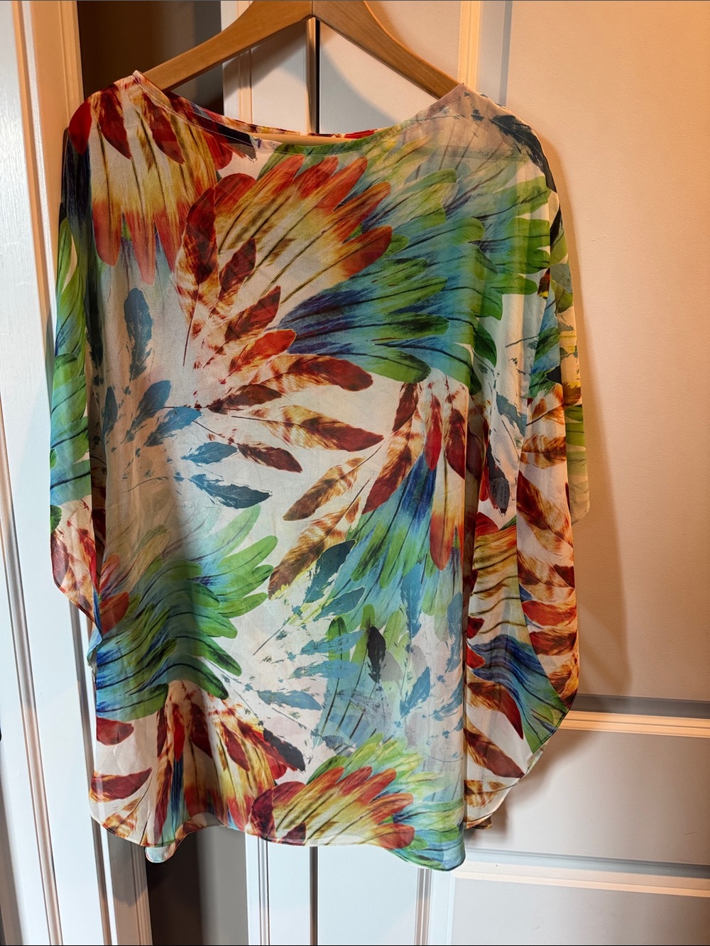 Women's Multicolor Feather-Print Beach Cover Up